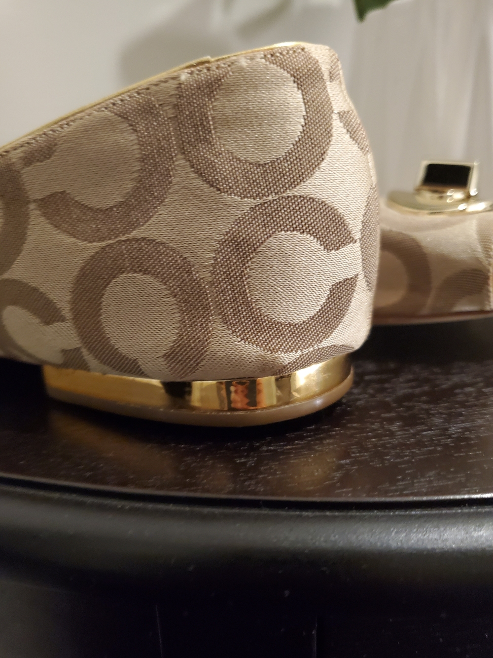 Coach Beige Signature Peep-Toe Flats with Gold Hardware - Picture 5 of 5